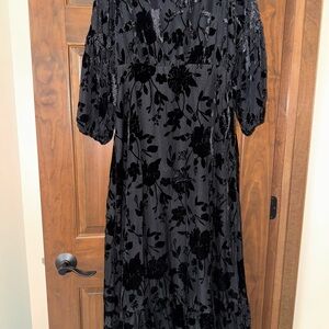 Express Black Puff Sleeve V-Neck Dress